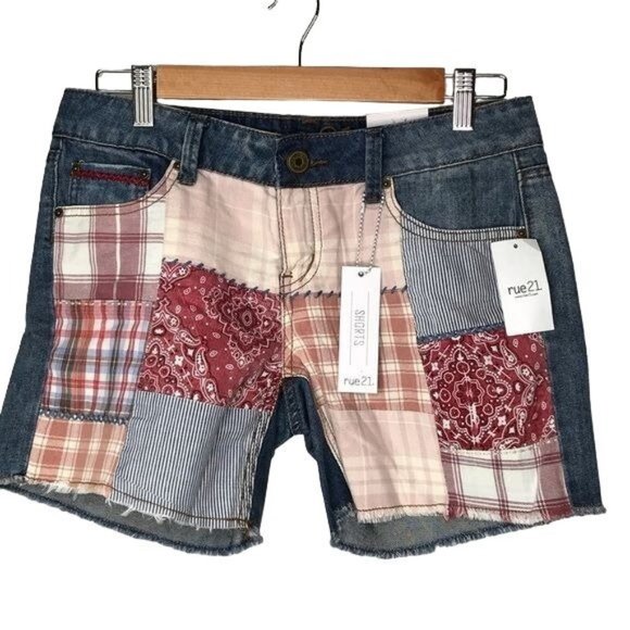 Rue21 Pants - rue 21 ladies patch work denim shorts multi colored size 5/6 NWT